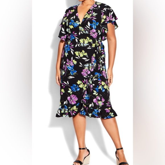 loralette Dresses & Skirts - Loralette Dress It’s a Wrap, Midi, Color:  Black W/ Fable Floral Print 22/24